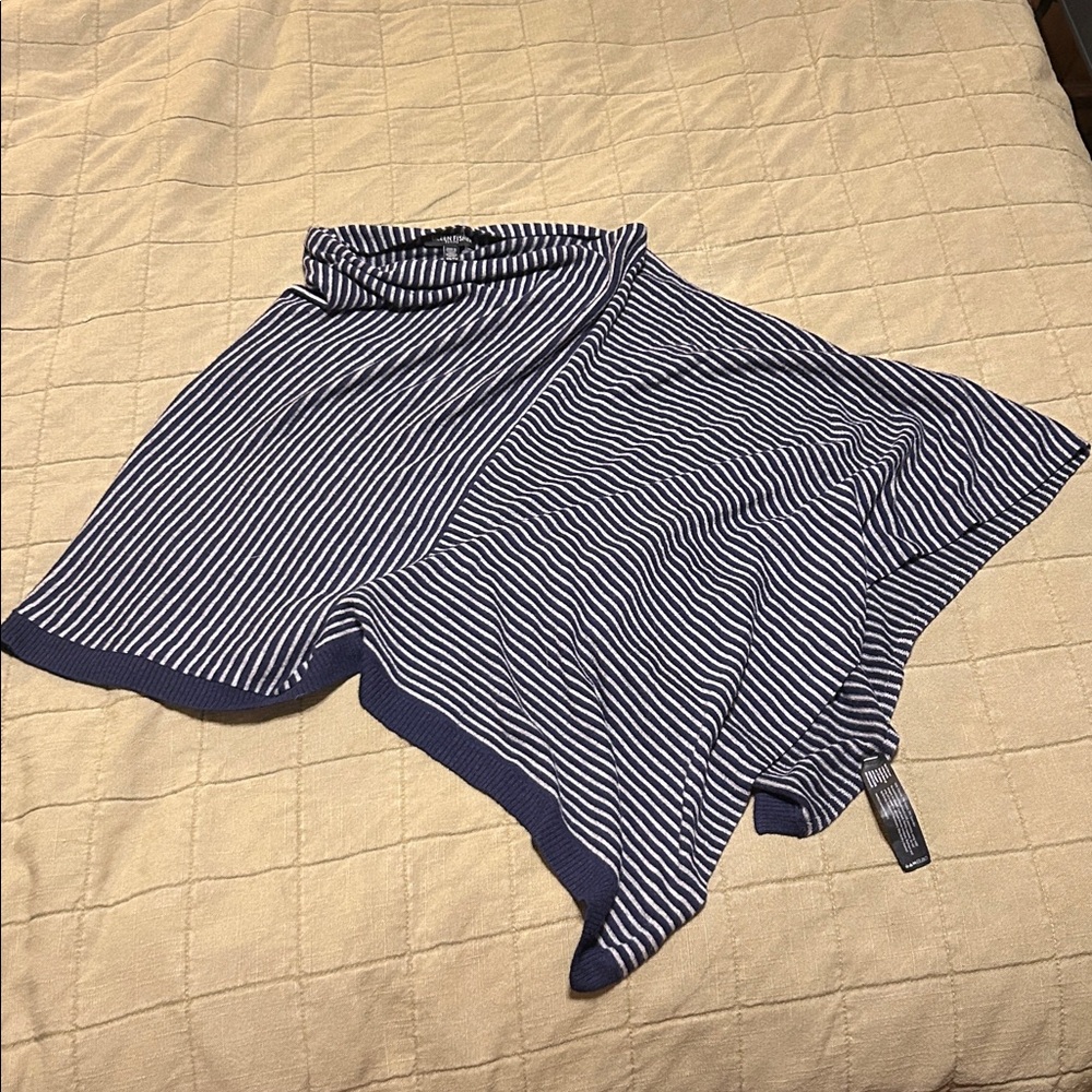 Eileen Fisher Navy and Grey Striped Poncho